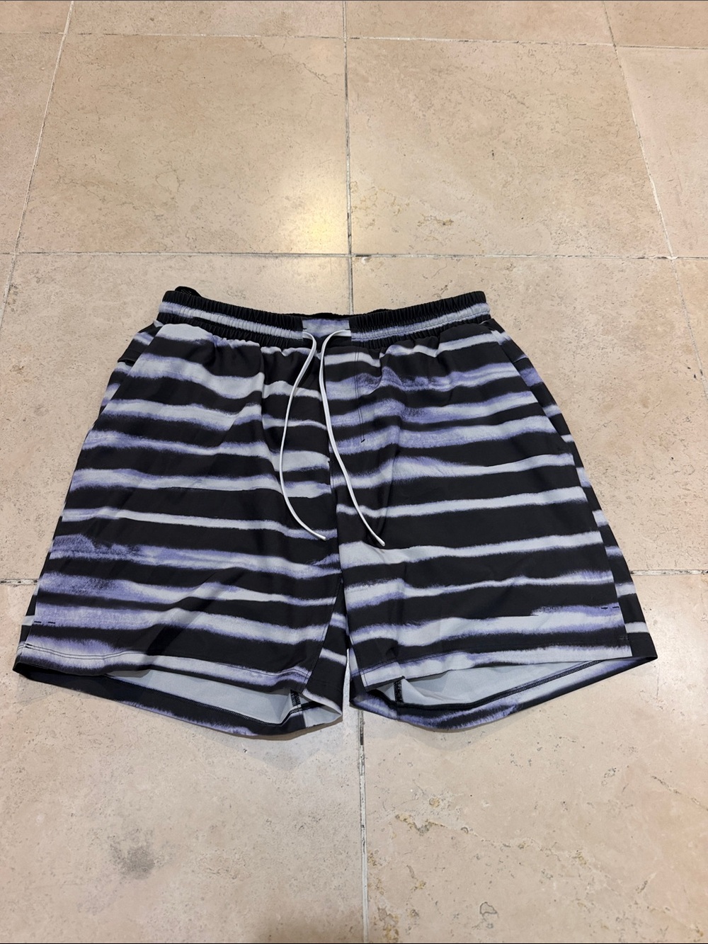 lululemon athletica Black and White Striped Swim Trunks